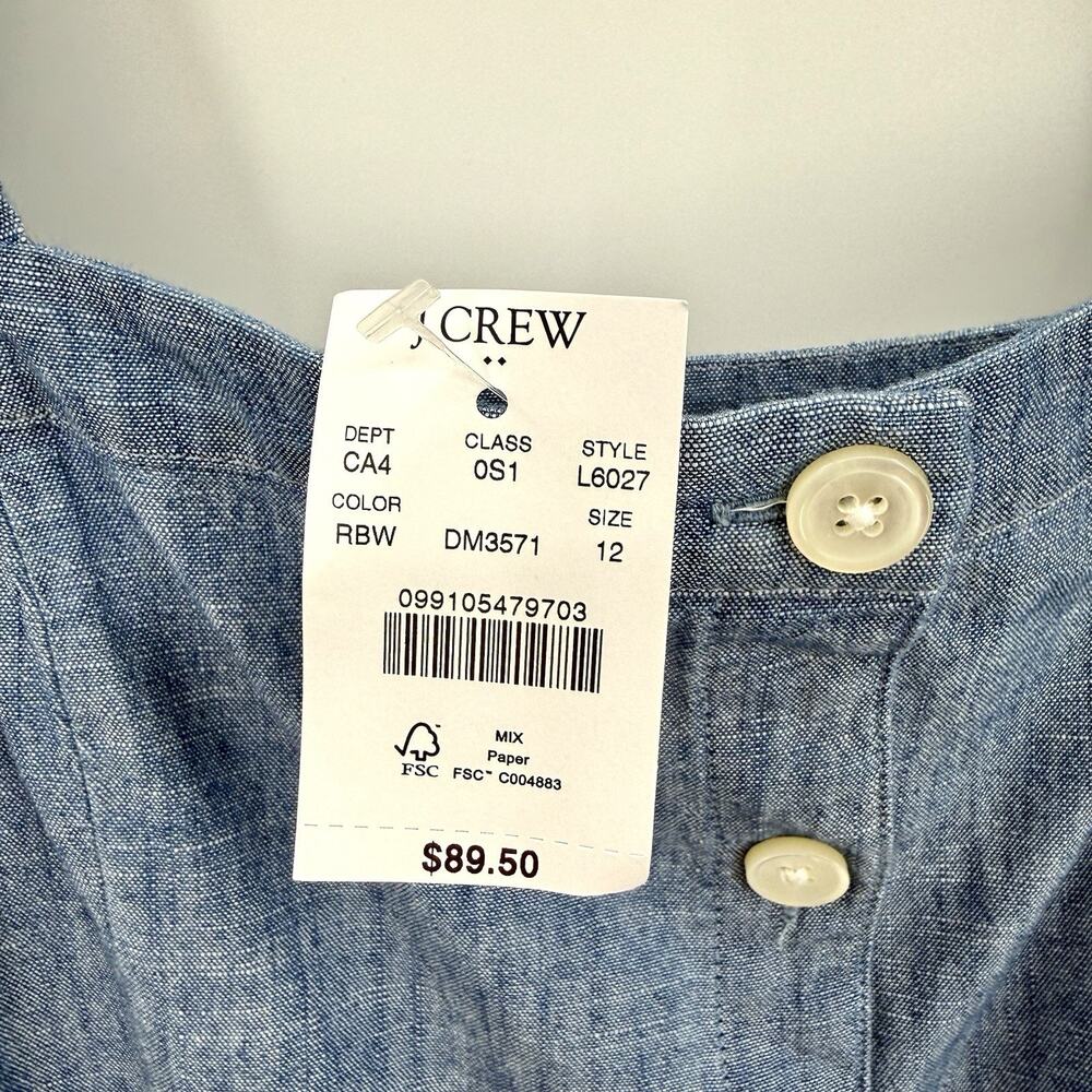 J Crew 100% Cotton Chambray Button Front Sun Dress Size 12 Basic Summer - Picture 4 of 7